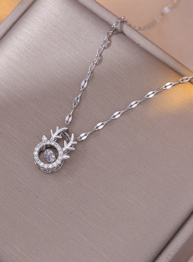 项链女 跨境ins一鹿有你鹿角灵动项链锆石吊坠小众设计锁骨链饰品