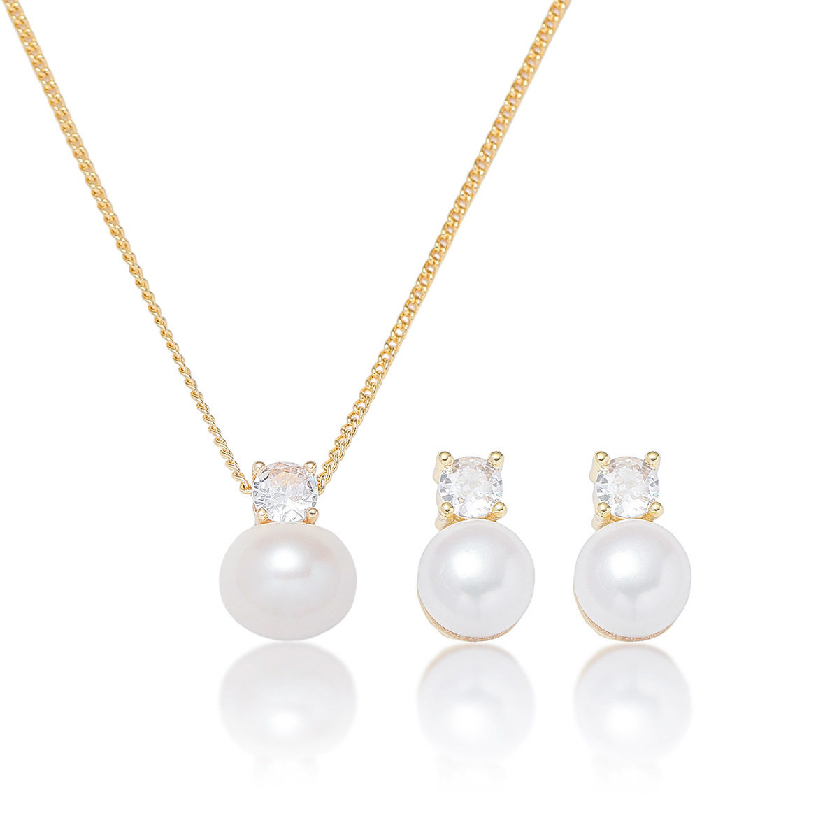 项链女网红淡水珍珠锆石小众时尚耳环设计感吊坠气质套装钛钢项链