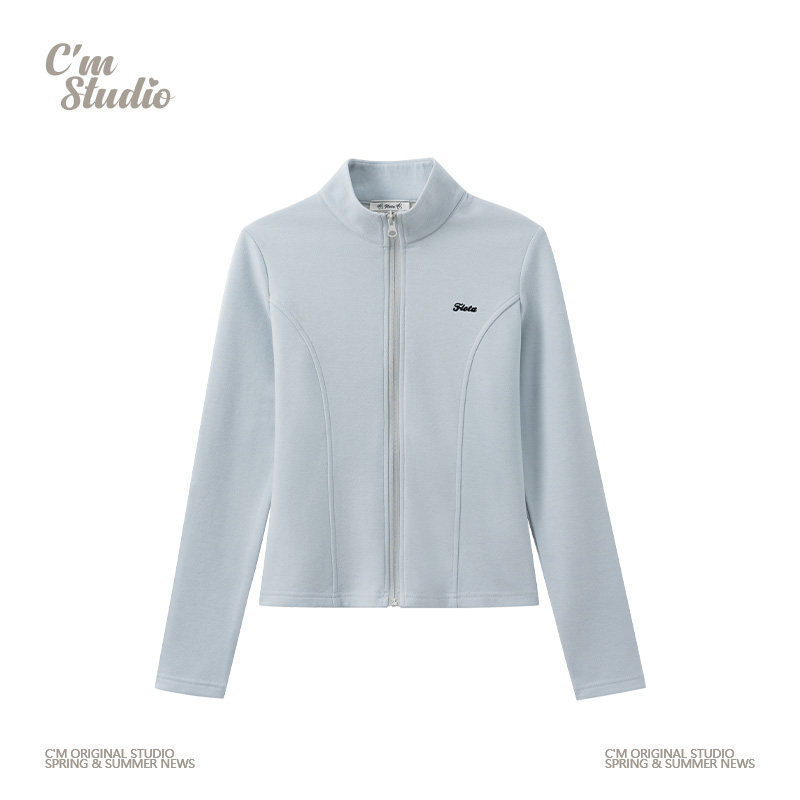 快乐兽 刺绣字母磨毛加厚蓝色内搭长袖女简约修身拉链立领短外套,女装/女士精品,毛针织衫,淘宝优惠券,粉丝福利购,淘宝优惠卷