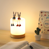 现代简约实木日式 台灯调光遥控插电卧室床头灯充电酒吧气氛小夜灯