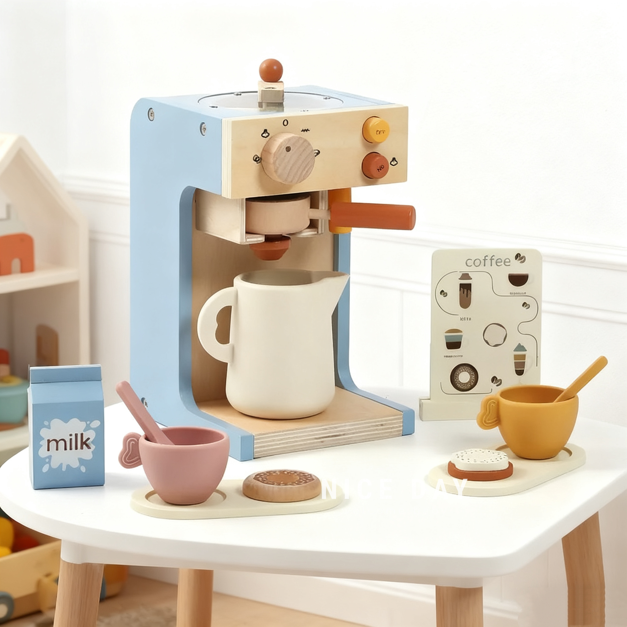 韩国ins木制咖啡机玩具儿童仿真过家家模拟模型宝宝早教益智礼物
