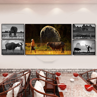 农家乐装饰画农耕文化田园风景挂画餐馆饭店包间包厢春耕图壁画