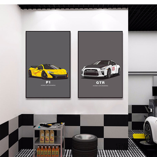 汽车装饰画跑车车行卧室酒吧音乐吧汽配店汽修厂挂画主题餐厅壁画