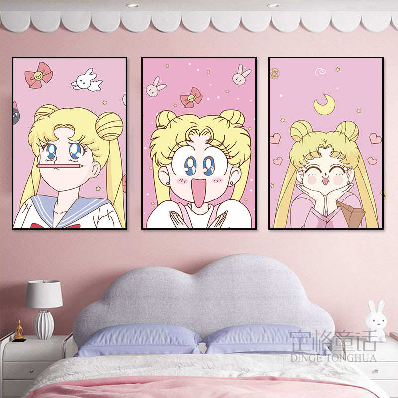 美少女战士装饰画月野兔可爱儿童房书房挂画卡通灯箱粉色卧室壁画