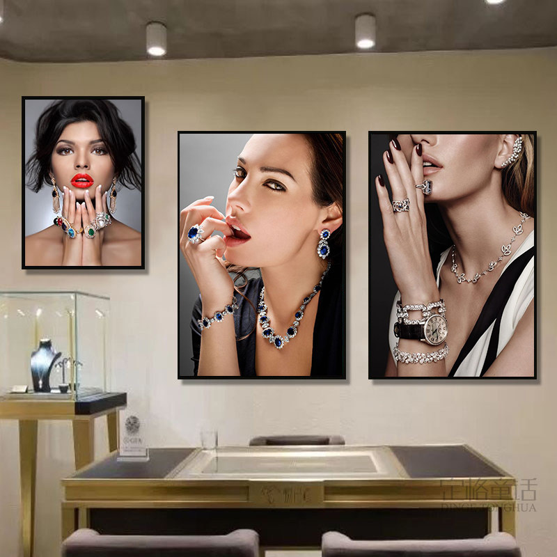 珠宝店装饰画轻奢首饰店戒指项链挂画奢侈品店钻石耳环钻戒壁画