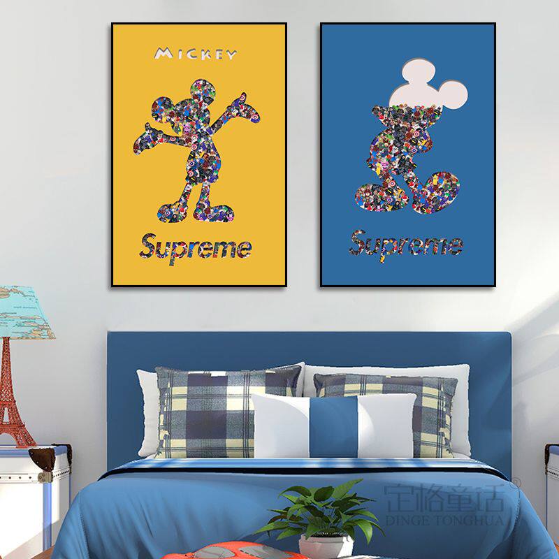 米奇老鼠装饰画儿童房卡通积木潮流潮牌挂画书房迪尼服装店壁画