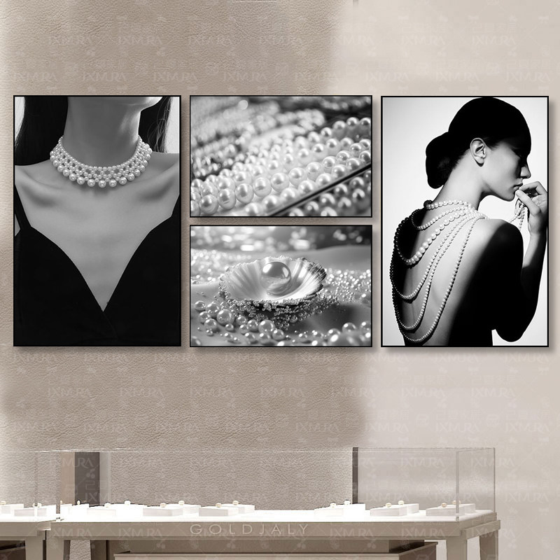 珠宝店装饰画珍珠耳环首饰背景墙挂画黄金奢侈品回收行项链壁画