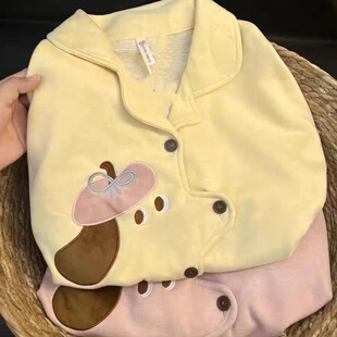 可爱卡通德绒保暖睡衣女2025秋冬季新款加绒加厚羊毛衫家居服套装