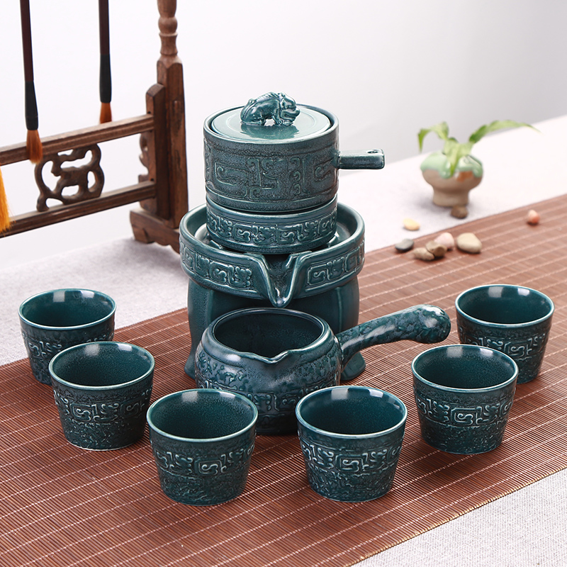 時來運轉石磨自動茶具套裝懶人防燙泡茶器復古創意半自動茶具