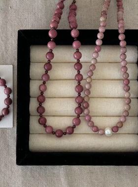 眼观S925银淡水珍珠红纹项链