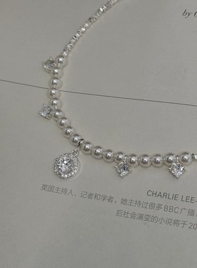 眼观S925银法式浪漫轻奢碎银珍珠锆石项链设计感精致小众锁骨链