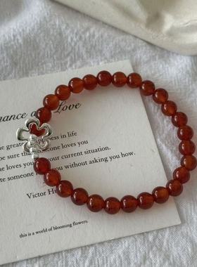 S925银韩系ins风红玛瑙花朵手链