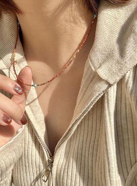 眼观s925银项链小红书爆款金沙石仿松石碎银锁骨链气质百搭串珠