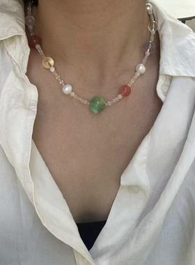 眼观S925银多彩水晶搭配串珠项链