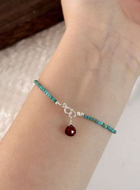 S925银极细优化松石石榴石手链