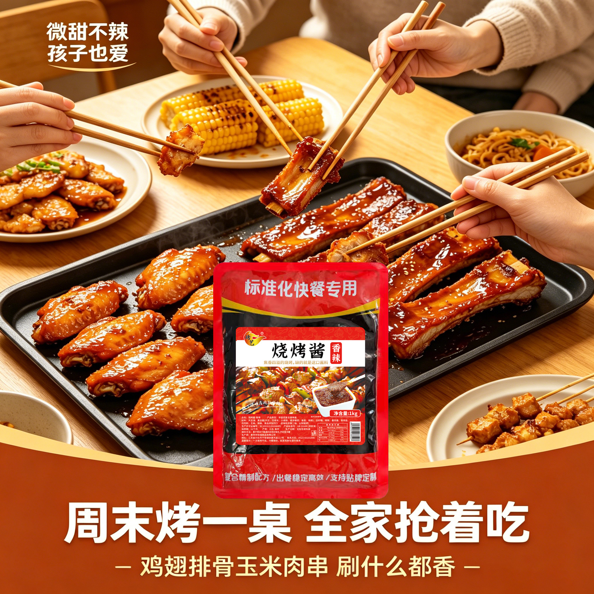 家用烧烤酱腌刷蘸一体烤箱电烤盘烤肉烤翅烤排骨刷酱腌料一酱多用