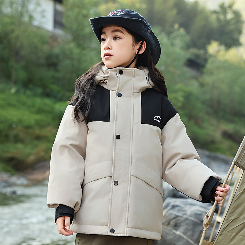 儿童羽绒服女童短款洋气户外冲锋衣中大童白鸭绒加厚童装冬装外套
