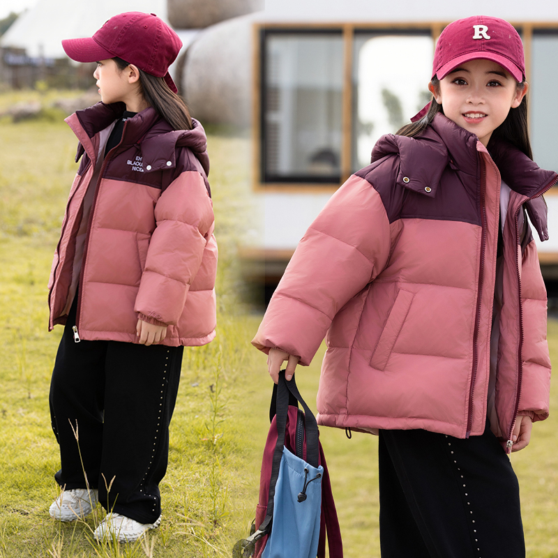 儿童短款加厚女童拼接羽绒服