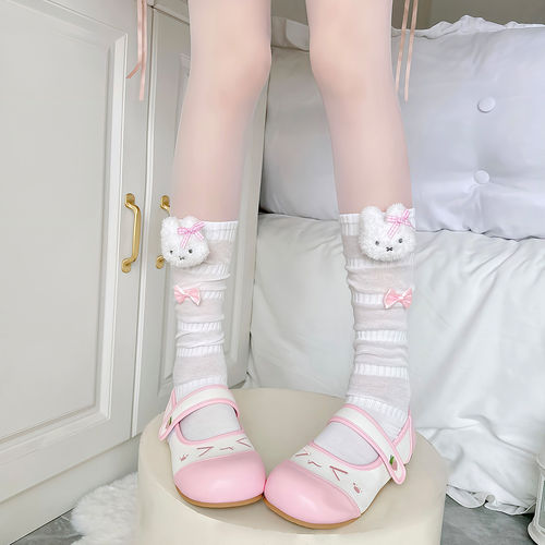 日系 lolita 立体玩偶堆堆袜子软妹蝴蝶结中筒袜 JK 透气小腿棉袜