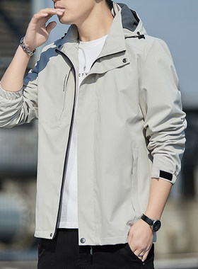 冲锋衣外套男风衣春秋防风连帽夹克冬季棉衣加绒棉服