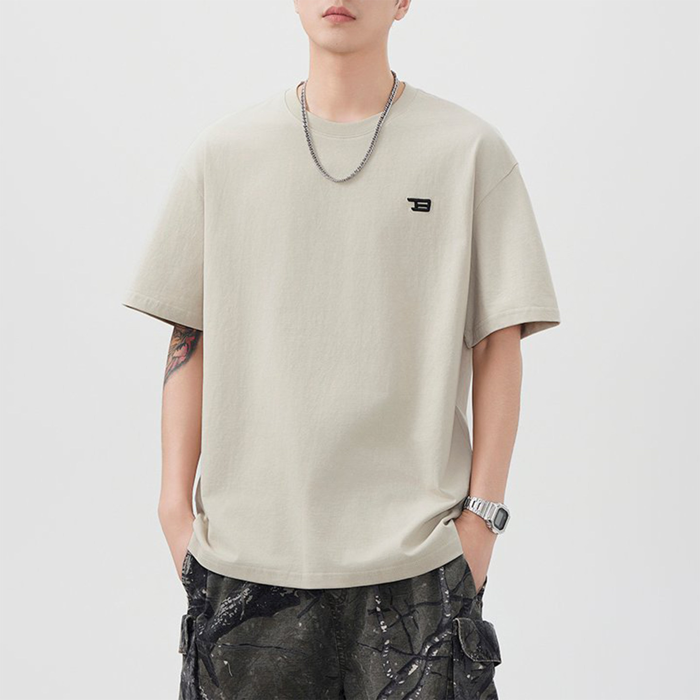 260克重磅纯棉T恤立体刺绣字母设计圆领短袖男t休闲半袖潮Z8095,男装,T恤,淘宝优惠券,粉丝福利购,淘宝优惠卷