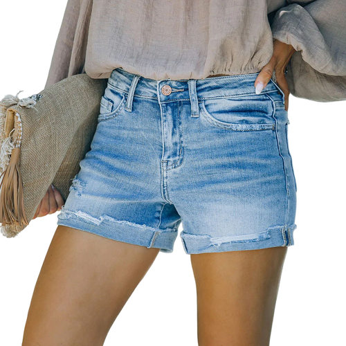 hot jeans denim shorts distressed ripped pants新款欧美女短裤