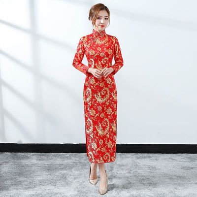 chinese qipao dress cheongsam过年大红旗袍妈妈中国风婚礼服