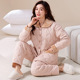 Pajama Ladies Homewear Women Female睡衣女针织夹棉睡衣女冬季