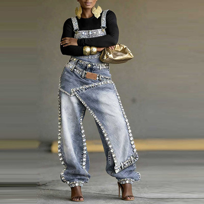 Women Rhinestone Embellished Denim Streetwear 2026 New Jeans