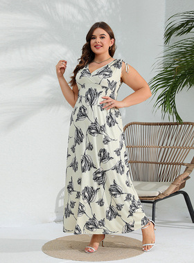 fashion womens dress v neck seaside vacation美国热销新款优雅