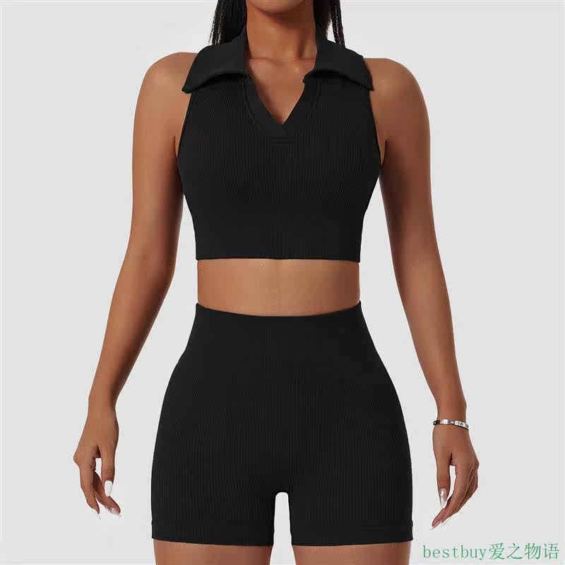 women yoga tops高强度紧身运动背心翻领无缝瑜伽文胸防震网球跑