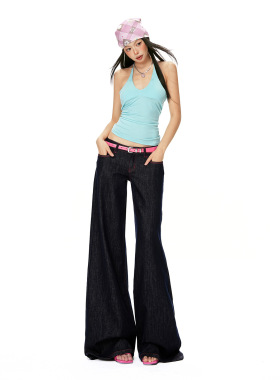 Low Waist Wide Leg Jeans Women's Floor Trousers American仔裤