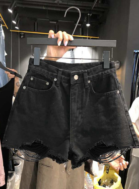 jeans denim distressed patchwork ripped pants黑色破洞外穿