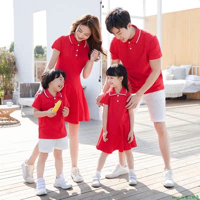Family Matching t-shirt一家四口亲子装红色全家福儿童影楼拍照