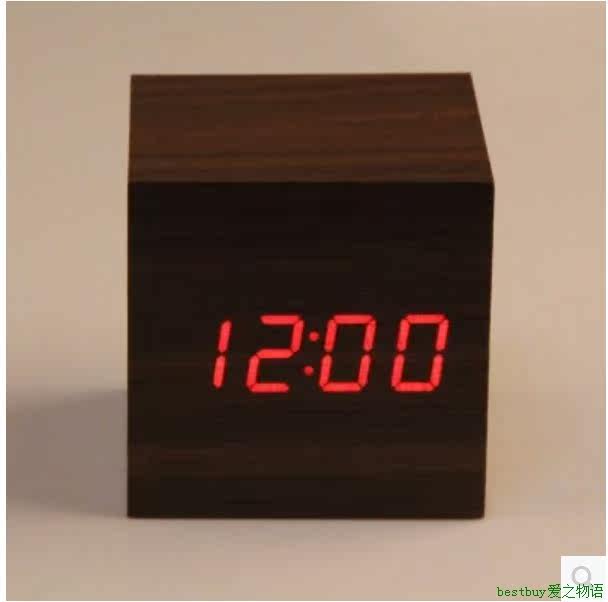 Clock Digital Alarm迷你木头钟led电子时钟木质闹钟声控夜光创意