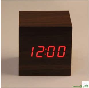 Clock Alarm迷你木头钟led电子时钟木质闹钟声控夜光创意 Digital