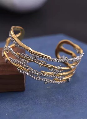 欧美风格复古饰品时尚个性夸张女士手镯百搭镶钻开口可调节手环