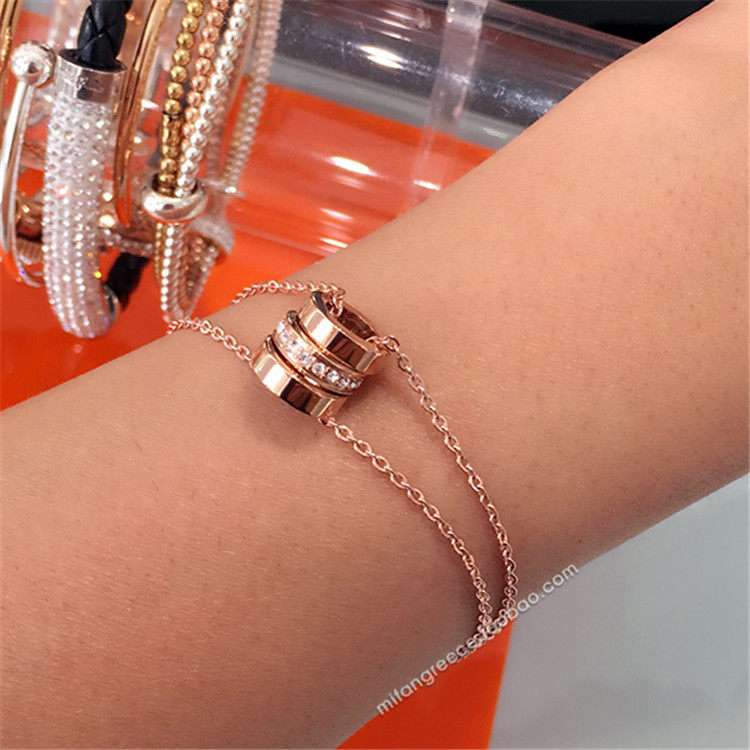 希腊 ff三环双层链玫瑰金手链 女士手环时尚手链folli follie