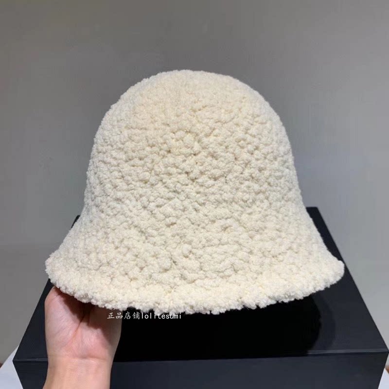 明星同款羊羔毛绒时尚白色渔夫帽