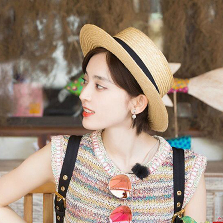 花儿与少年3古力娜扎同款草帽麦秆遮阳帽平顶草帽蝴蝶结防晒帽