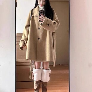 卡其色呢子大衣女秋冬2026新款毛呢外套高级感小个子短款韩系气质