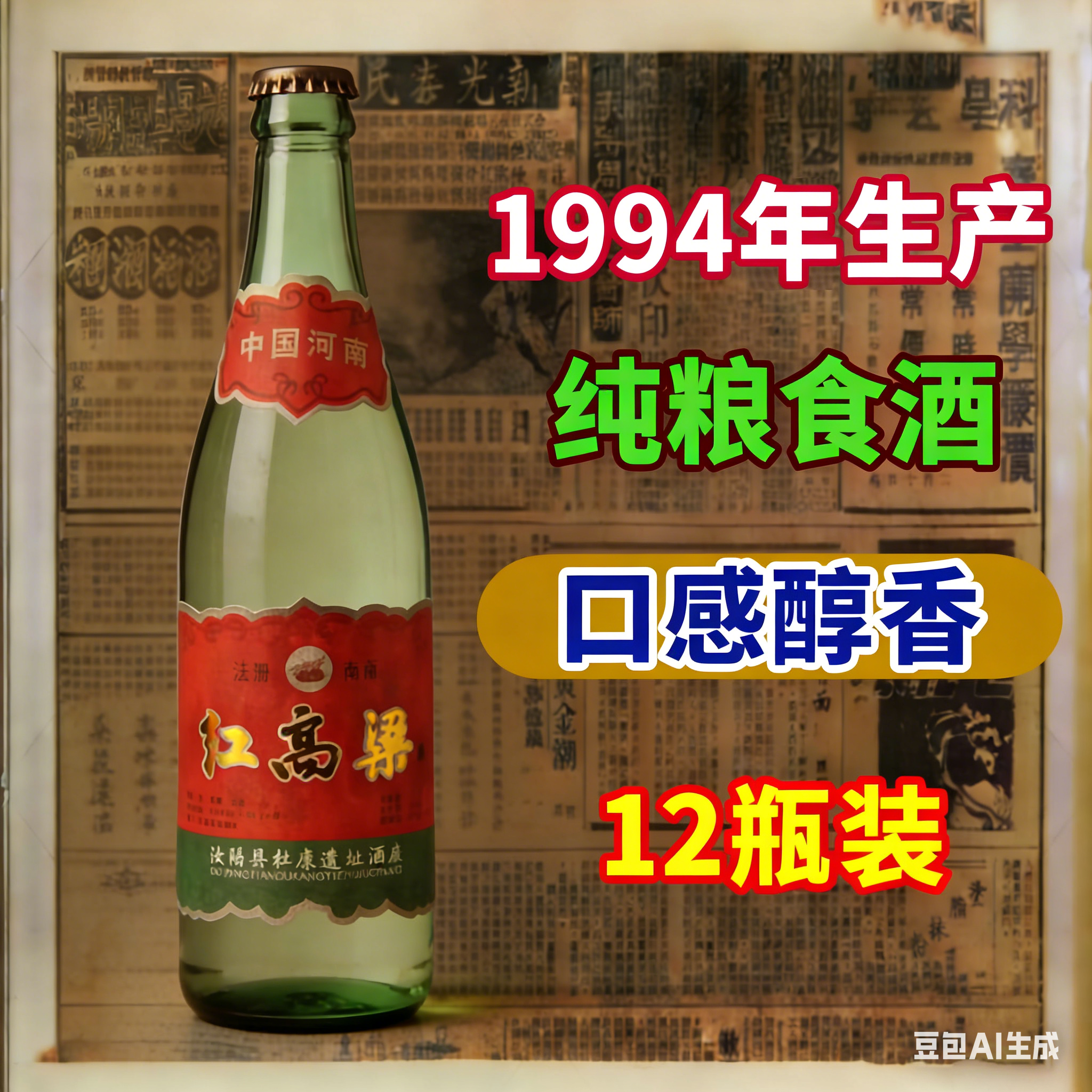 红高粱酒52度高度白酒浓香型纯粮食陈年老酒94年整箱固态法口粮酒