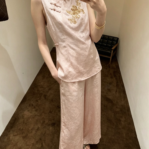 至上-26夏上新新中式优雅唯美气质提花马甲+长裤两件套套装w3872