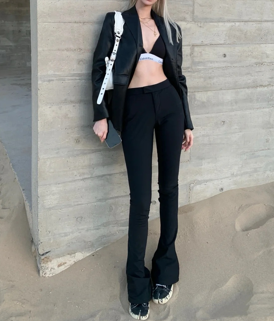 Bella~Th*r正确版高腰修身显瘦包臀黑色加长马蹄裤女长裤加绒裤子