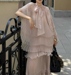 【易梦玲同款】Cello 26春 法式薄纱压褶蝴蝶结上衣罩衫