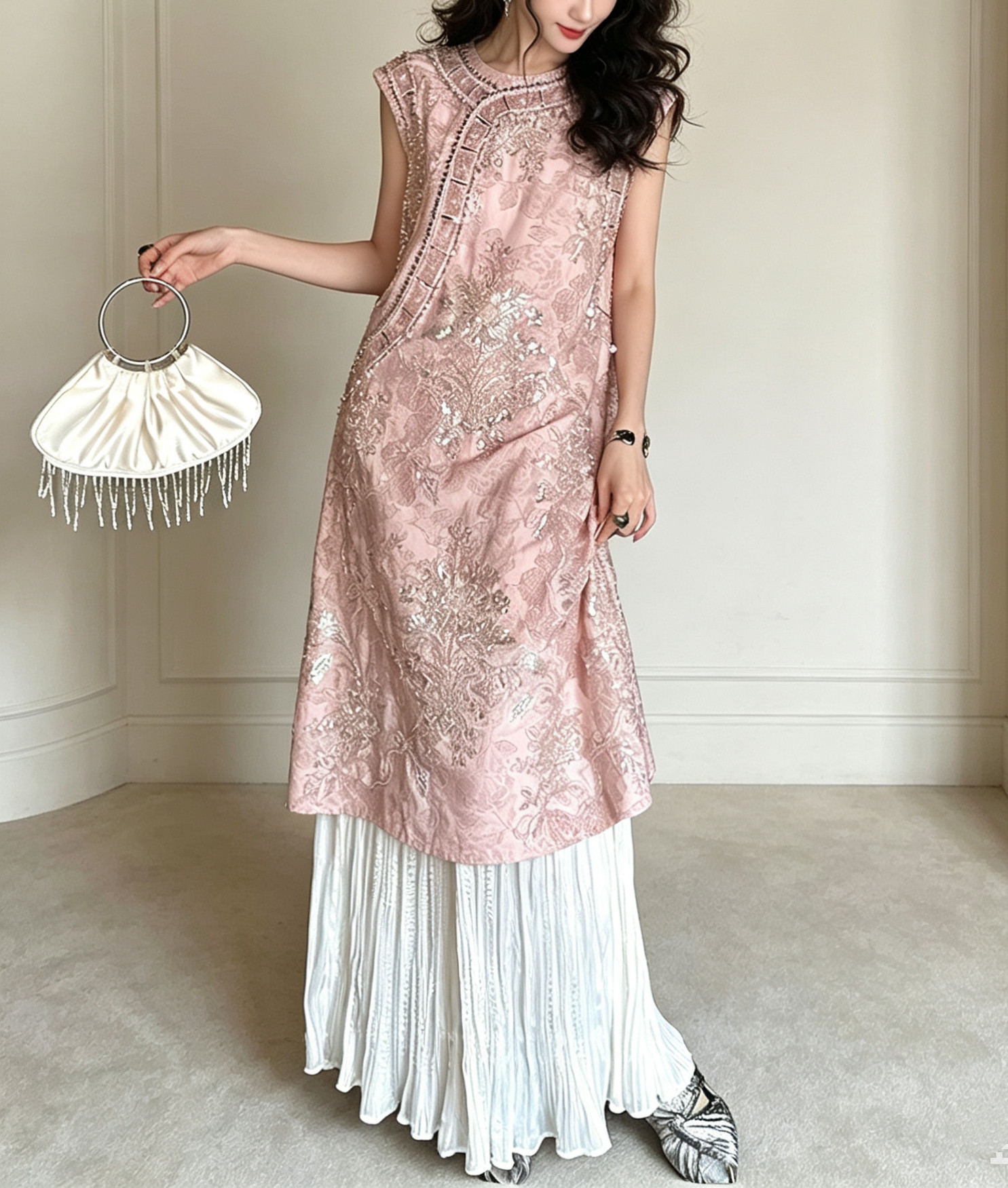 三吉黑花【凝胭】新中式绳绣珠绣旗袍2026新款连衣裙女夏背心长裙
