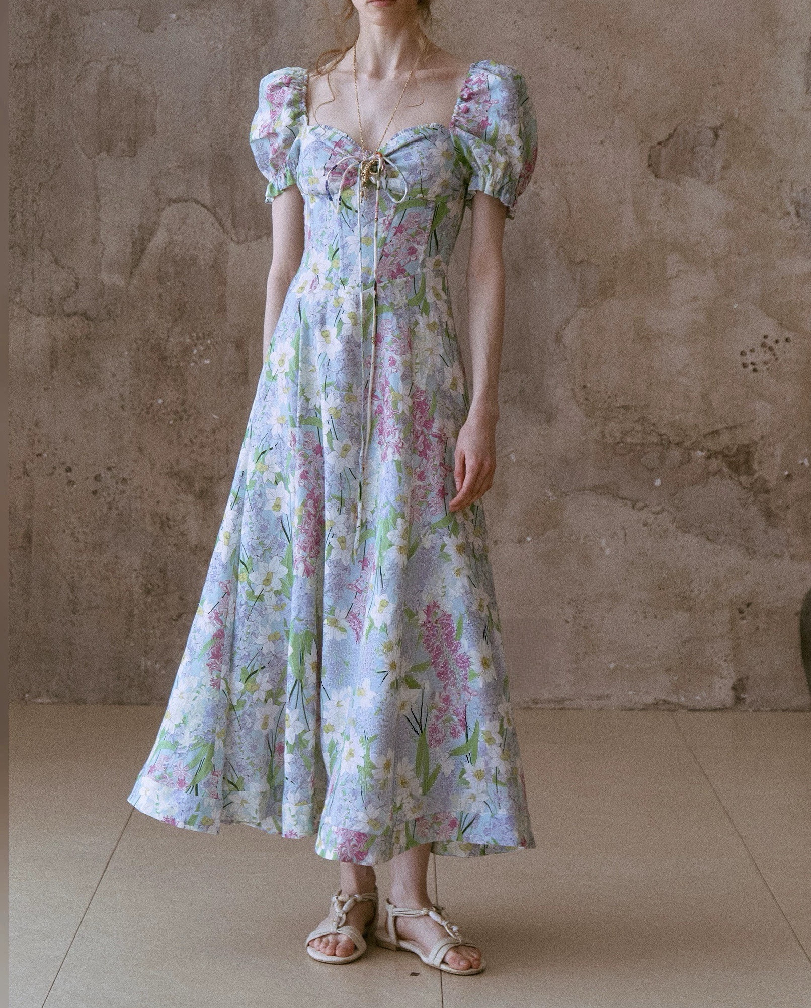 P.tree “Flora Corset” 亚麻 法式鱼骨连衣裙