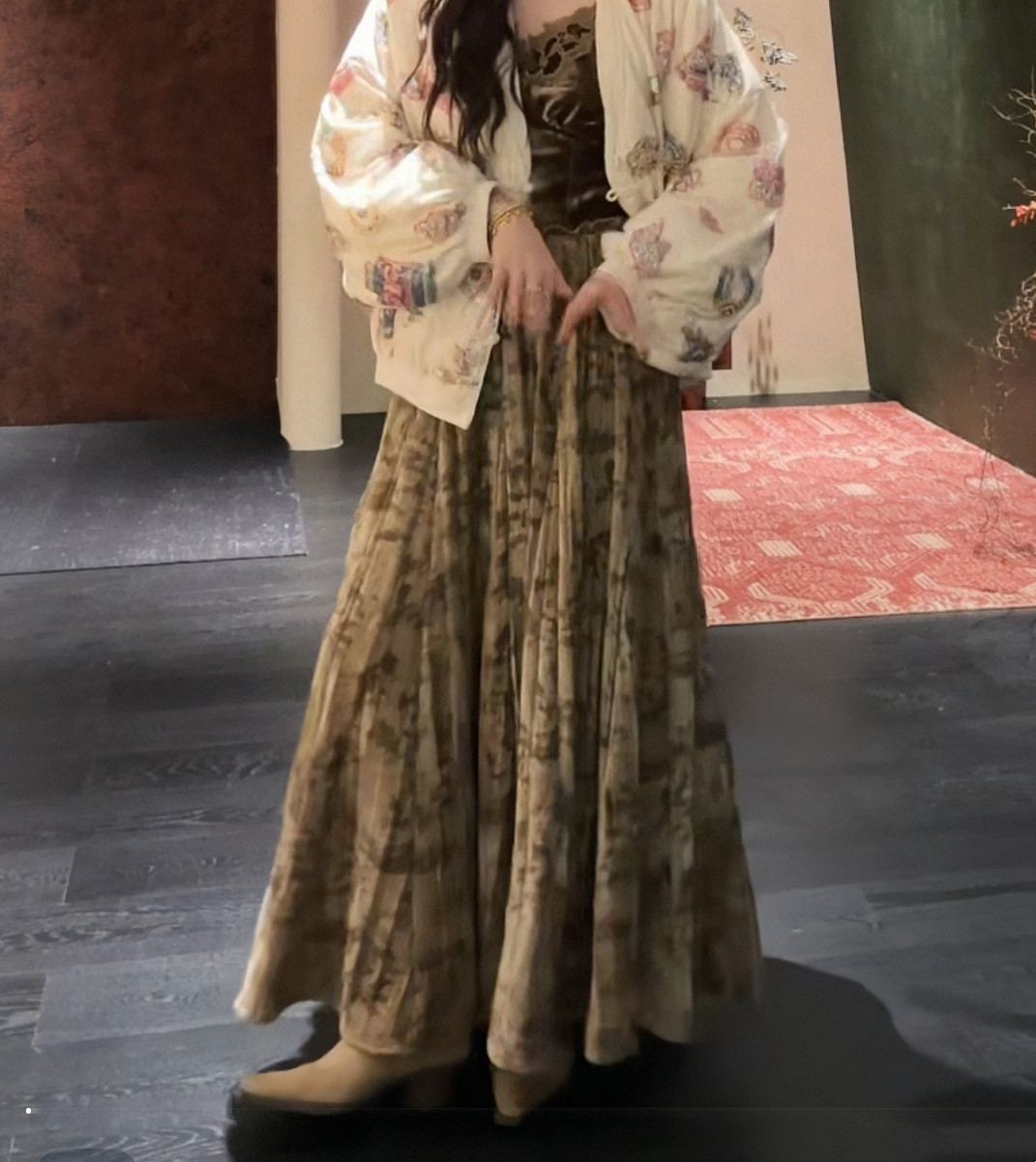 三吉黑花「11/10晚8点新品95【暮染】民族风印花压绉雪尼尔半裙