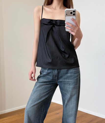 North 高品质 韩国进口肌理亮感立体蝴蝶结度假休闲百搭吊带