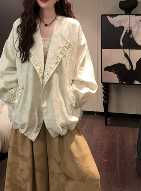 三吉黑花【念青瓷】新中式织金丝棒球服国风早秋季外套女独特漂亮